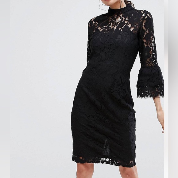 Paper Dolls Women's High Neck Midi Lace Dress with Double Frill Sleeve Size 8 - Picture 2 of 10